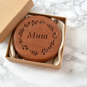 Personalized Sapele Wood Compact Mirror: Engraved Pocket Mirror