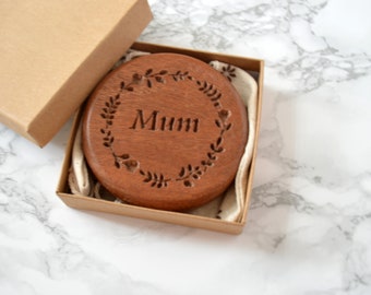 Personalised Sapele Compact Mirror| Wooden pocket Mirror | Mothers Day Gift | Maid of honour gift | anniversary gift | Wedding Favours