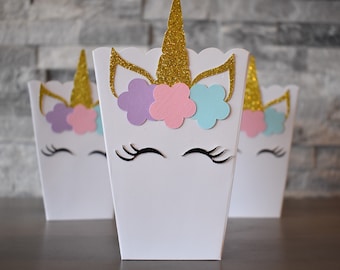 Unicorn Treat Boxes- Popcorn Boxes - Set of 10