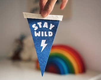 Stay Wild Mini Pennant Sign Custom Flag Banner Minimalist Gender Neutral Baby Nursery Kids Room Decor Baby Shower Gift