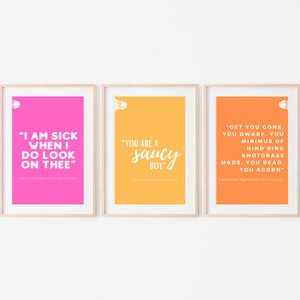 Funny Shakespeare Insults English Language Arts Teacher Decor Colorful Classroom Posters Bundle Digital Download