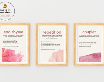 Poetic Devices Literature Terms English Language Arts Teacher Posters Minimalist Watercolor Classroom Decor Digital Download Bundle