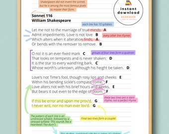 Shakespearean Sonnet English Language Arts Literature Teacher Poster Minimalist Simple Classroom Decor Iambic Pentameter Digital Download
