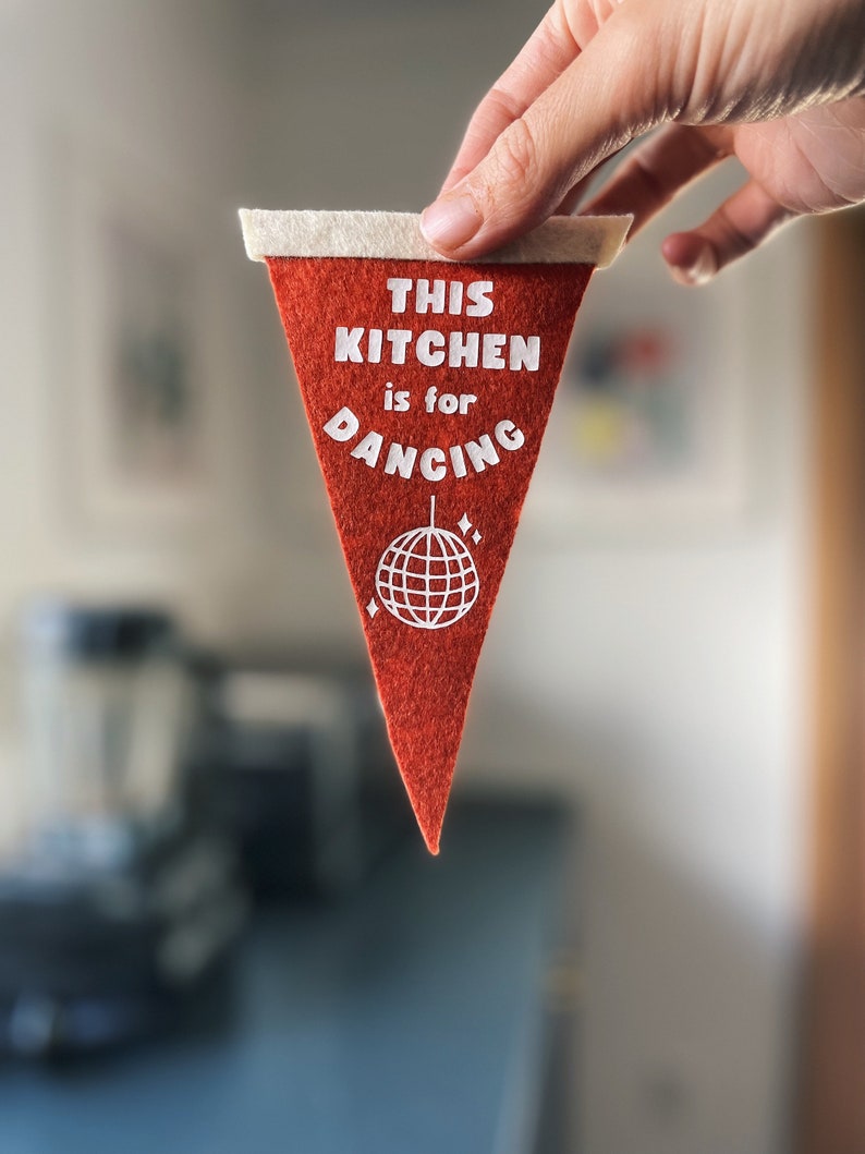 This Kitchen is for Dancing Sign Mini Felt Pennant Gift Custom Flag Banner Disco Ball Aesthetic Modern Kitchen Minimalist Decor image 1