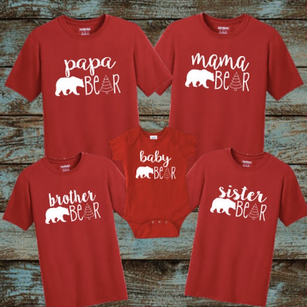 CHRISTMAS TREE Family Pajamas, Christmas pajamas, Mama Bear, Papa Bear, Baby Bear, Brother Bear, Sister Bear Shirts, Birthday Bear