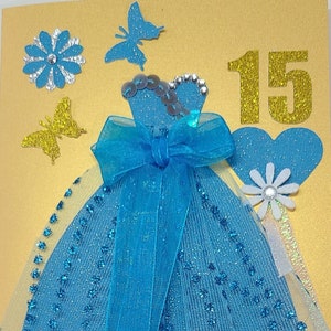 Sweet 16 oder Quinceaño Geburtstagskarte in Royal Blau mit 3D-Blumenverzierungen, Grußkarte, handgefertigt, Grußkarte