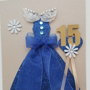 Sweet Sixteen Geburtstagskarte, Royal Blue Dress Card, handgefertigte 5x7 Zoll verschönert Geburtstagskarte.