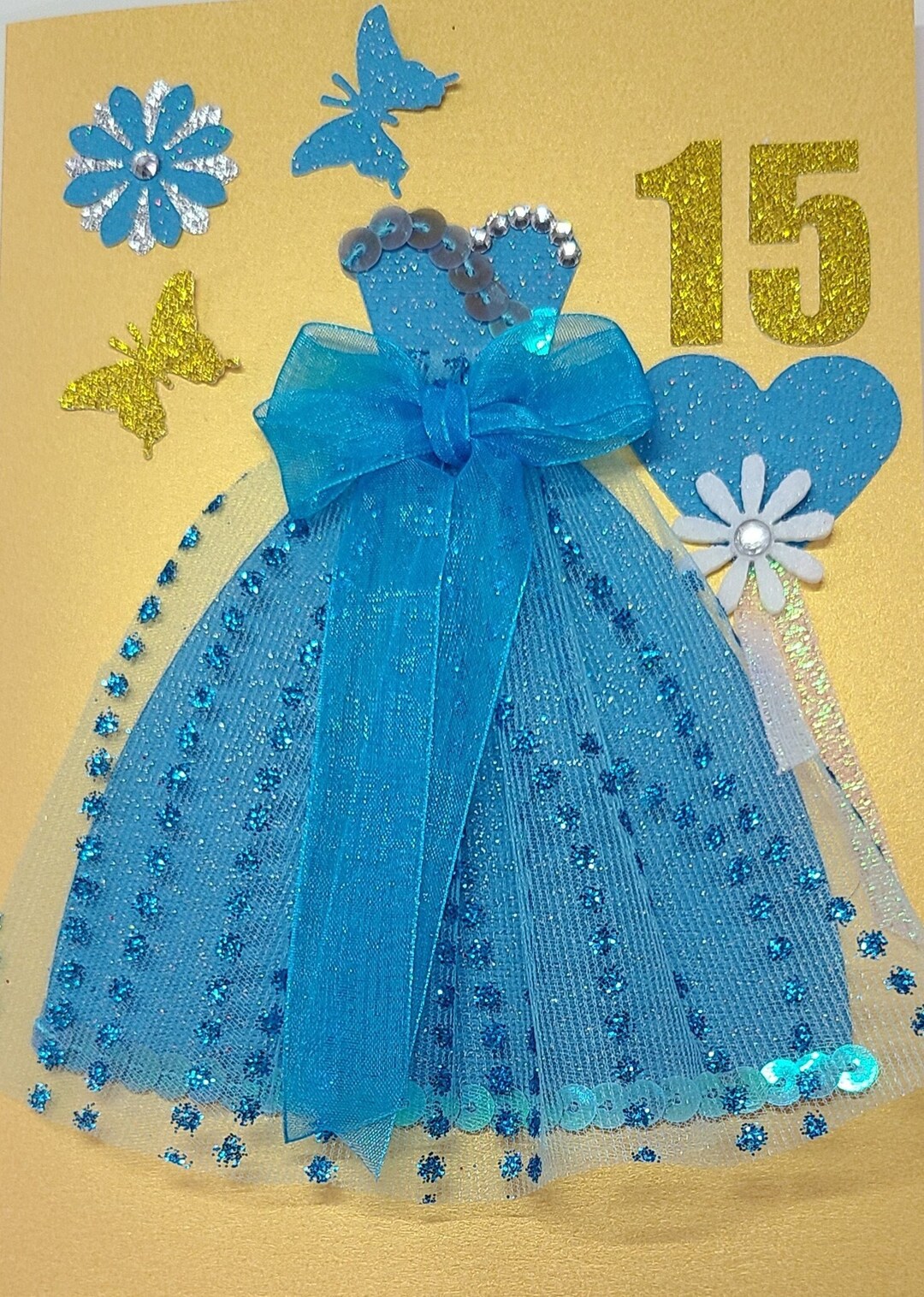 Quinceañera Birthday Dress Style Note Card, Handmade Pink Color Dress