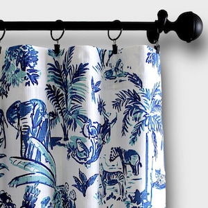Meru Safari Curtains, 4 Colors, Blue Curtain Panels,Drapery Window Treatments,Valance, Tier Kitchen Cafe Curtains.Custom Drapes-UNLINED
