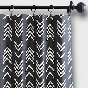 Bogolan Curtains, Black Boho Curtain Panels,Drapery Window Treatments,Valance, Tier Kitchen Cafe Curtains, Custom Drapes-UNLINED