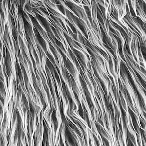 Silver Gray Frost Faux Fur Mongolian Fabric Remnant. Shannon Gray Faux Fur Fabric .Choose from 4&quot;,6&quot; or 8&quot; Squares