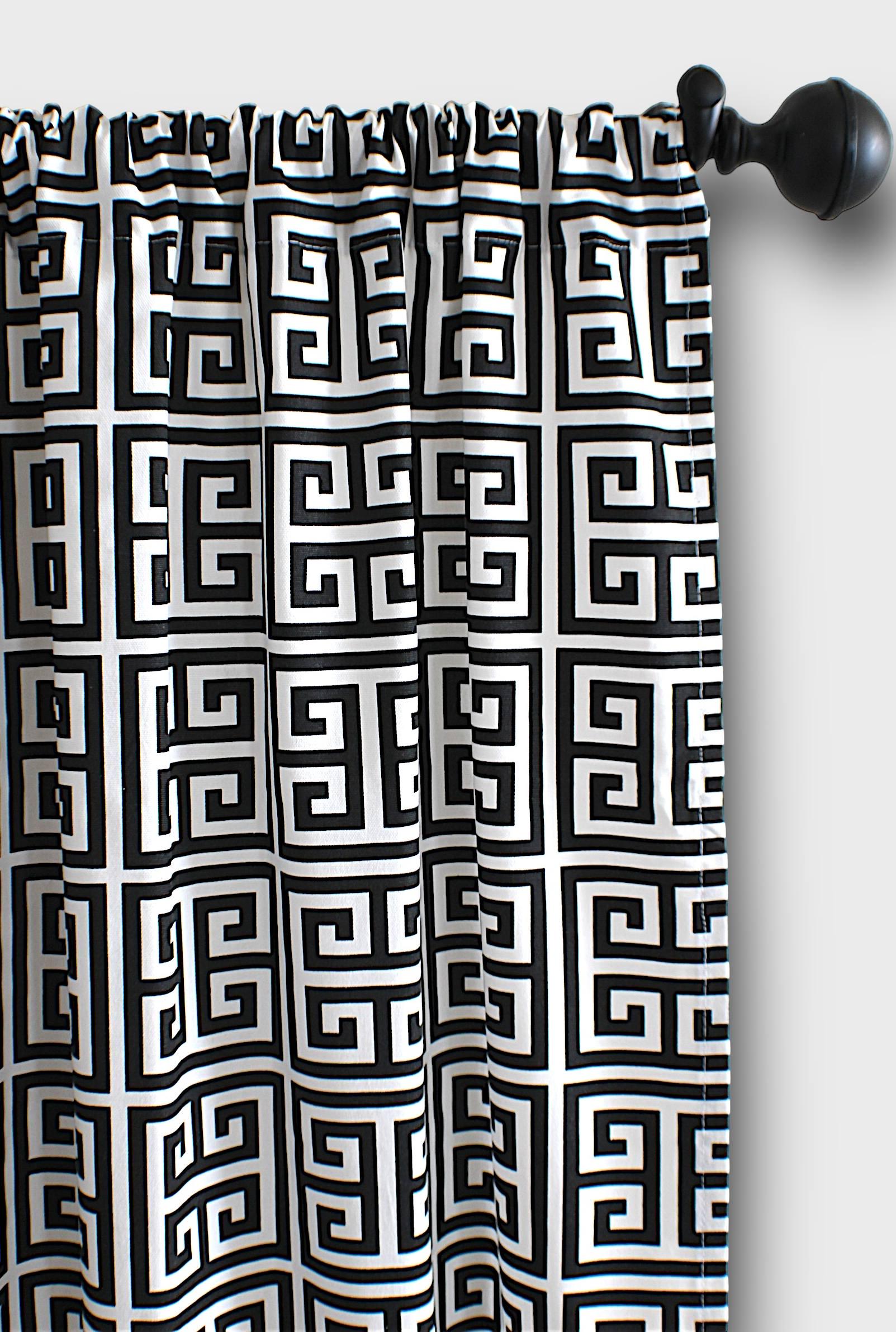 Tower Geometric Curtains,black Greek Key Curtain Panels,drapery Window ...