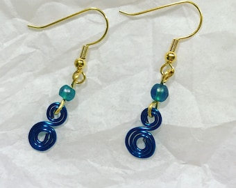 Gold and blue swirl earrings