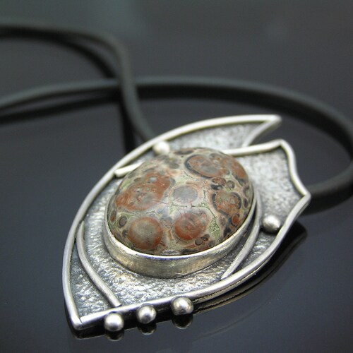 Leopard shops Jasper Pendant, Leopardskin Artisan Silver Pendant, Jasper Jewelry, Unique Large Pendant, Metalwork Jewelry, Handcrafted Necklace