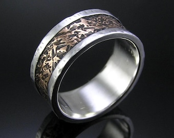 Handgefertigter Kupfer-Silber-Ring, Größe 58,5