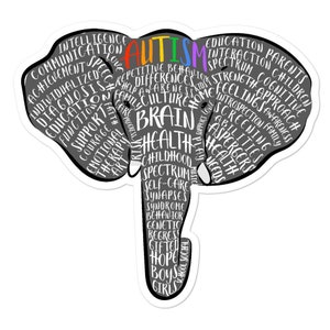 Autismo, Elefante, Pegatinas sin burbujas, Nube de palabras, Autismo, Pegatina de trastorno del espectro, Calcomanía de concienciación sobre el autismo, Calcomanía de autismo