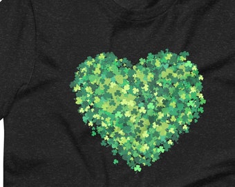Saint Patricks Day Shamrock Heart Cotton T-Shirt: Irish Blessing Clover Tee