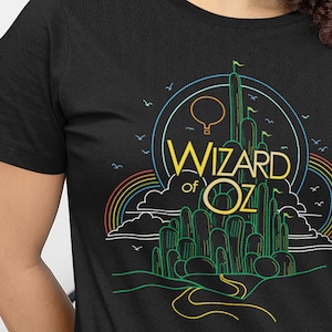 Wizard of Oz, Line Drawing of Emerald City, Short-Sleeve Unisex T-Shirt Rainbows and blue birds, Vintage Wizard of Oz Shirt
