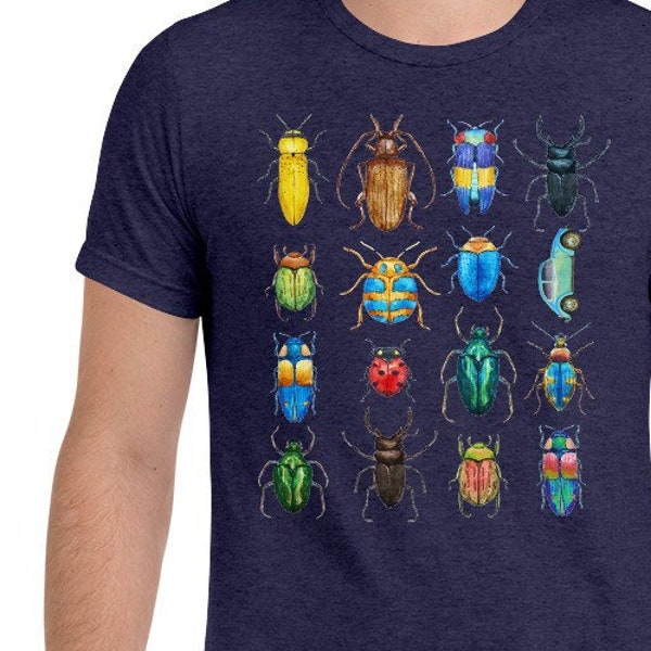 Lots of Bugs Short sleeve t-shirt, Unisex, Beetles, bugs and insects. Creepy crawly fun bug theme shirt for men and women