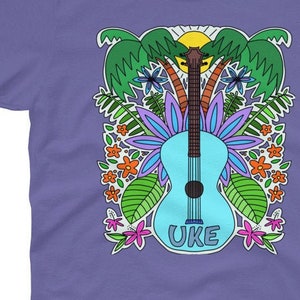 Aloha, Hippie Ukulele Women&#39;s T-Shirt - Short Sleeve Female Tshirts - Hawaiian Souvenir - Love of Folk Music and the Uke -Retro Hippy Gift