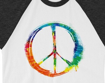 Tie Dye Peace Raglan Shirt: Pride and Prejudice Quote - Lightweight Fabric, Raw Edge Seams, Literary Gift