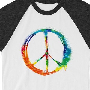 Peace Sign in Tie Dye, 3/4 sleeve raglan shirt, for Peace Lovers, Good Vibes Outfit, Unique Gift for men, women