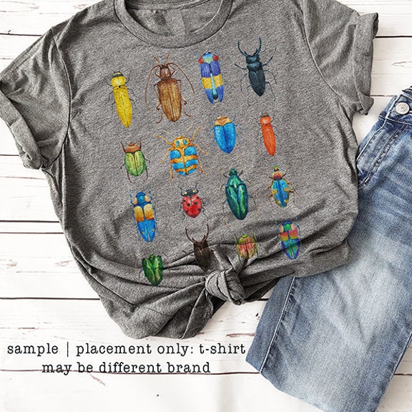 Bugs Printed T-shirts, Unisex Short Sleeve T-Shirt, Beetles Kids Tee, Unique Gift for Insects Lovers, Kids Clothing