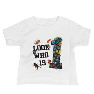 look who is 1, bug Baby Jersey Short Sleeve Tee, bug theme kids, toddler, baby shirt, covered in your favorite bugs