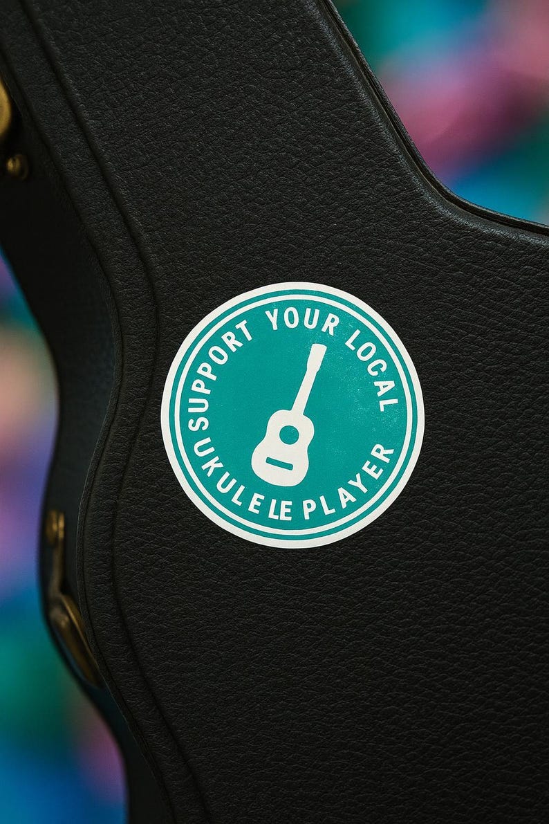 Bubble Free Sticker Premium Vinyl Decal Island Melodies Art Ukulele Player Design Waterproof Laptop Decoration High Opacity Adhesive Music Lover Gift Vintage Nostalgic Style Musicians Present Instrument Enthusiast Collection Hawaiian Music