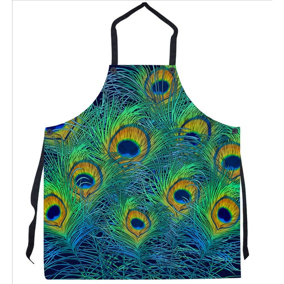 Pattern Apron Bird - Elegant Peacock Feather Design Apron - Adjustable Fit, Easy Care Material, Cooking and Craft Use