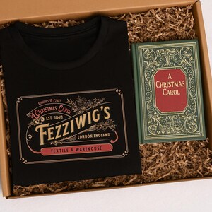 Fezziwig's Shop Tee: A Christmas Carol Scrooge and Marley Holiday Shirt, Dickens Book Lover Gift, Unisex Cotton image 2