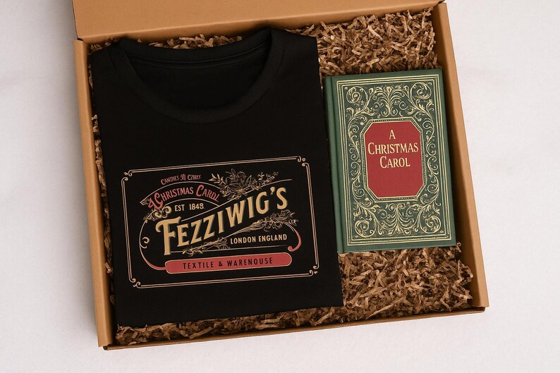 Fezziwig's Shop Tee: A Christmas Carol Scrooge and Marley Holiday Shirt, Dickens Book Lover Gift, Unisex Cotton image 2
