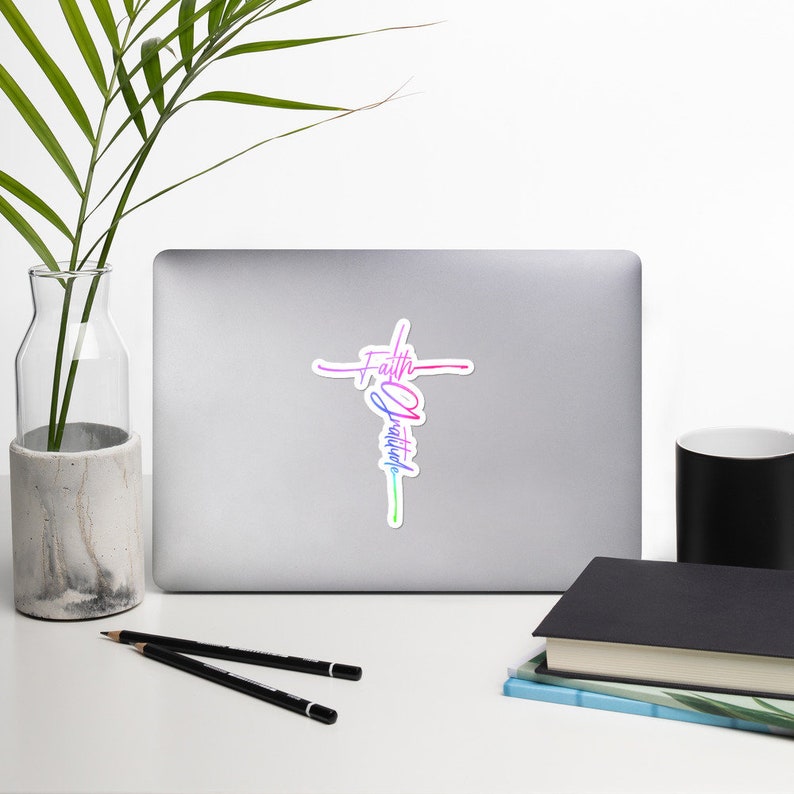 computer decal christian sticker religious symbol Faith and Gratitude Bubble-free stickers bumper sticker