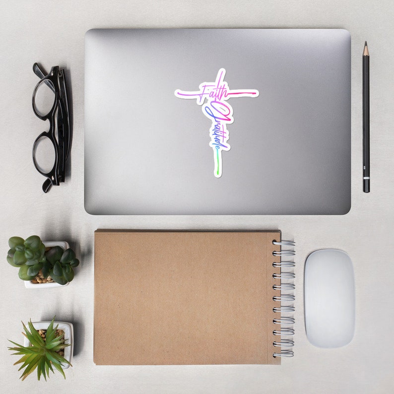 computer decal christian sticker religious symbol Faith and Gratitude Bubble-free stickers bumper sticker