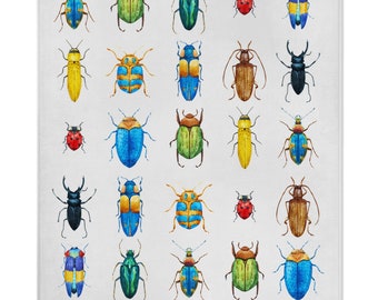 Watercolor Bed Bugs Blanket: Playful Kids Insect Throw, Soft Minky Fuzzy Fabric, Creepy Crawly Bug Lover Gift