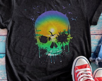 Sunset Beach Skull T-Shirt: Unisex Summer Vibe Tee