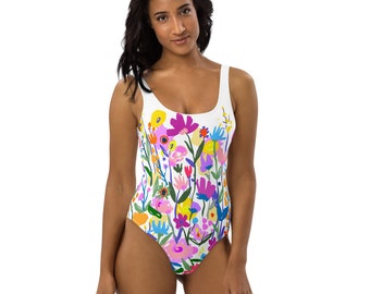 Fun Floral Bathing Suit, One-piece Swimsuit, Womens Custom, Unique Floral  Print in Bold Colors, Show Your Tan Off. Vacation Suit 