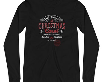 Christmas Carol T Shirt, Printed Long Sleeve Gothic Tee, Charles Dickens Shirt, Classic Literature Gift for Book Lover