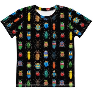 Bugs are crawling all over me! Kids crew neck t-shirt, Bug theme tee, fun bugs in full color, beetles and bugs, all over print of beetles