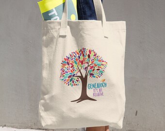 Genealogy Its All Relative Printed Tote Bag - Unique Cotton Made Tote Bags - Hand Made Eco Friendly Grocery Bag - Great Genealogy Gift