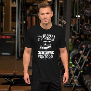 Wat gebeurt er op het pontonshirt, bedrukt vaar-T-shirt voor unisex, esthetisch cadeau voor booteigenaar, T-shirt met korte mouwen