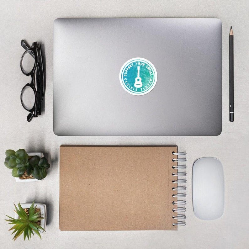 Vinyl Decal Waterproof Sticker Bubble Free Adhesive High Opacity Construction Ukulele Player Design Music Art Vintage Style Laptop Decoration Gift Musicians Nostalgic Island Melodies Theme Premium Quality Sticker Instrument Enthusiast