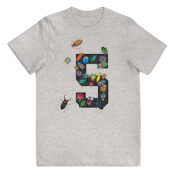 5 Year Old Bug Youth Tee: Heather Soft Jersey, Combed Cotton, Durable Stitching