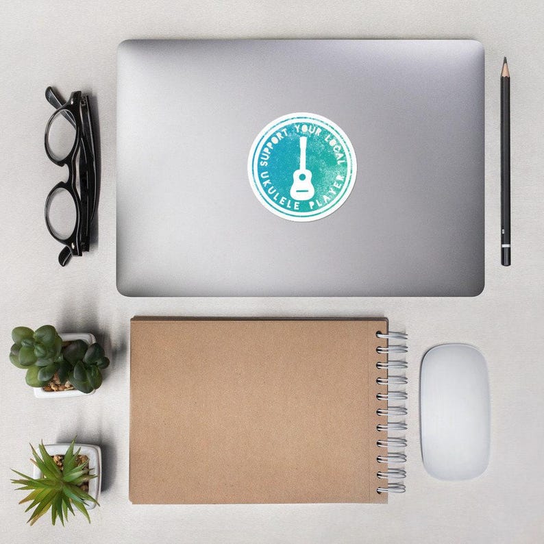 Musicians Gift Sticker Ukulele Player Present Nostalgic Music Art Bubble Free Vinyl Decal Waterproof Laptop Decoration High Opacity Adhesive Island Melodies Design Vintage Style Music Lover Collection Instrument Enthusiast Gift Hawaiian