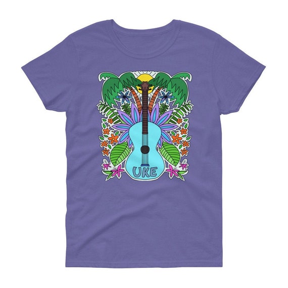 Ukulele Shirt Hawaiian, Colorful Ukulele Tees For Girls Ukulele Shirt Hawaiian, Colorful Ukulele Tees For Girls