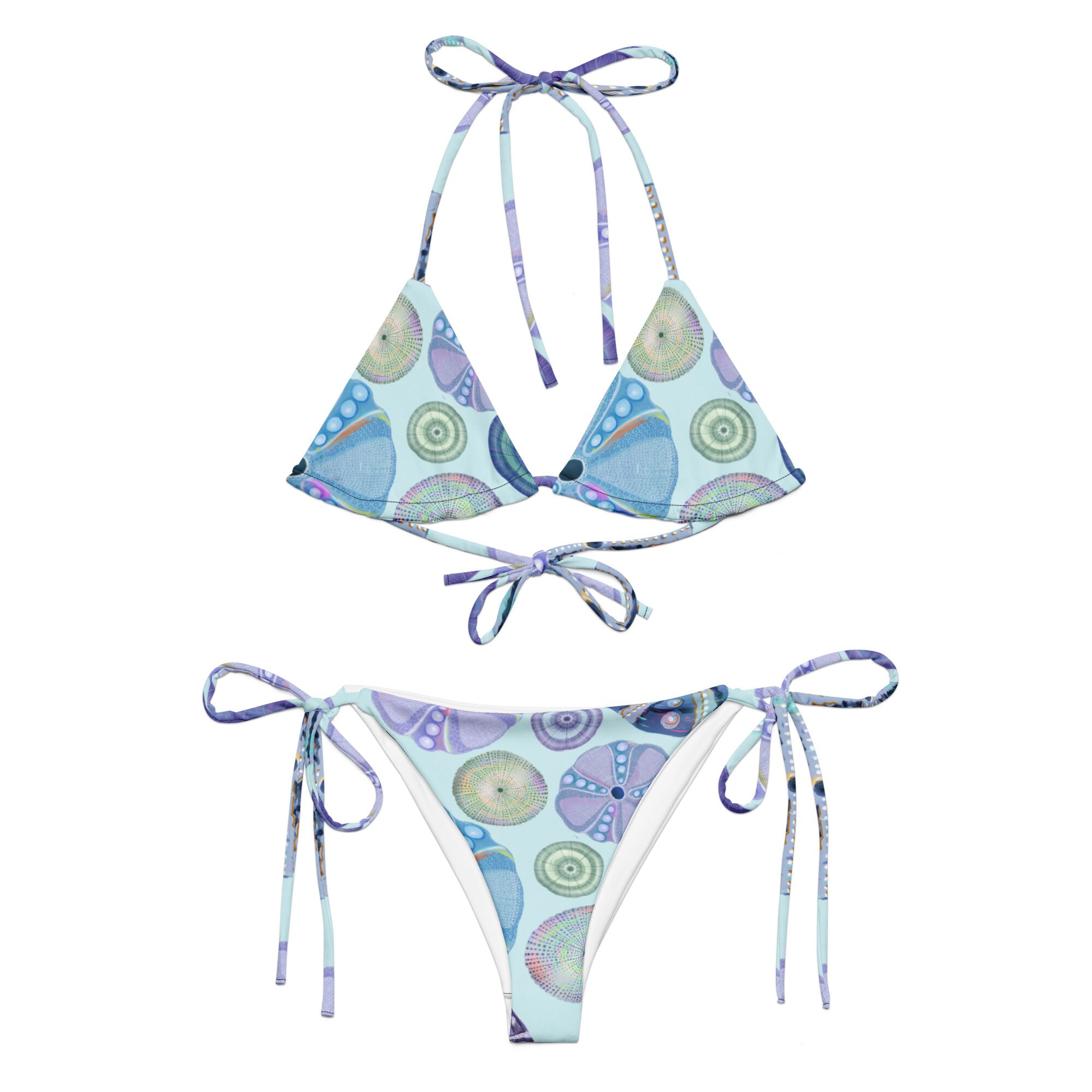 beach theme All-over print recycled string bikini, urchin pattern, girls bikini, womens bikini