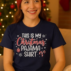 Das ist mein Weihnachtspyjama-Shirt - Feiertags-Familien-passendes T-Shirt, Candy Cane & Schneeflocke-Weihnachtsnacht-Shirt, gemütliches Feiertags-Pyjama-Oberteil