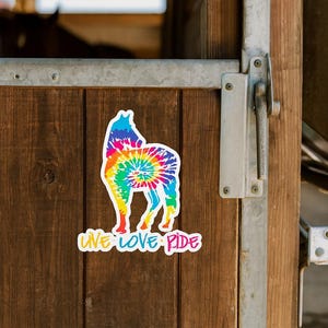 Adhesivo de vinilo duradero con diseño ecuestre tie-dye de caballo (sin burbujas, película de alta opacidad, para uso en interiores). imagen 6