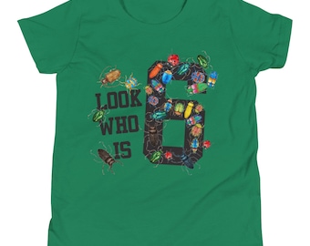 Birthday for 6 year old, bug Youth Short Sleeve T-Shirt, insect shirt, bug theme