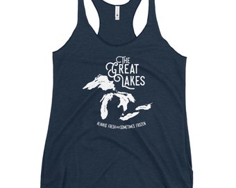 The Great Lakes Women&#39;s Racerback Tank, Michigan, Wisconsin, Illinois, Minnesota, Lake Michigan, Lake superior, Heron, and more